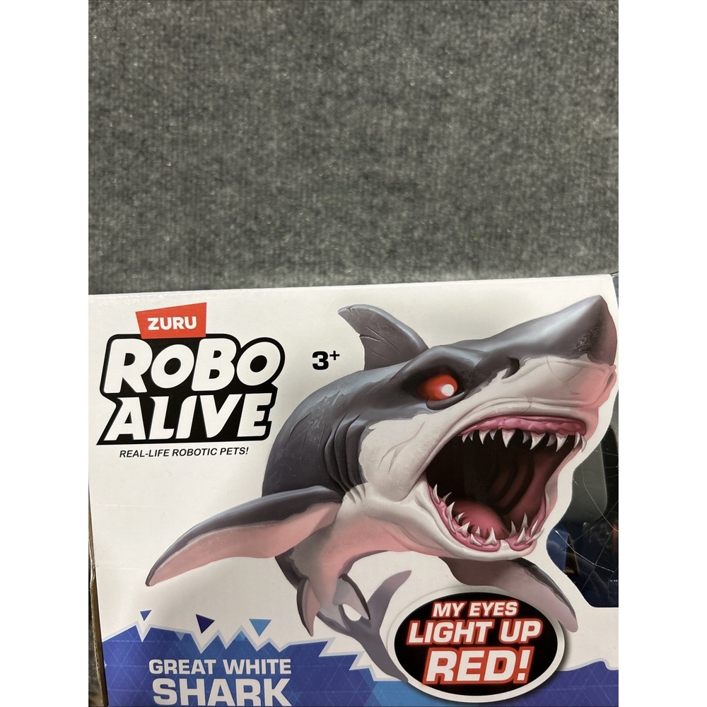 Robo Alive Great White Shark Toy Figure Water Activated With Light Up Eyes Swims